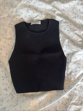 Babaton Black Ribbed Sleeveless Knit Tank